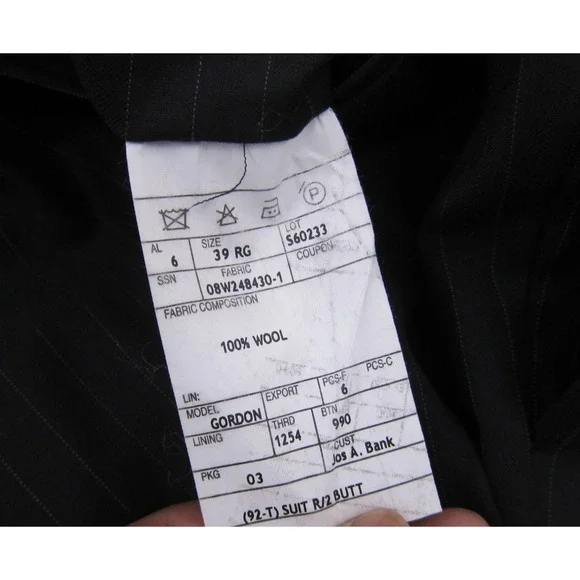 Jos A Bank 44R 39x30 Black Check Gordon 100% Wool Mens Jacket Pants Suit - Picture 15 of 16